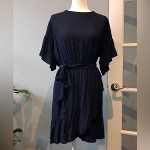 Navy Ruffle Trim Dress